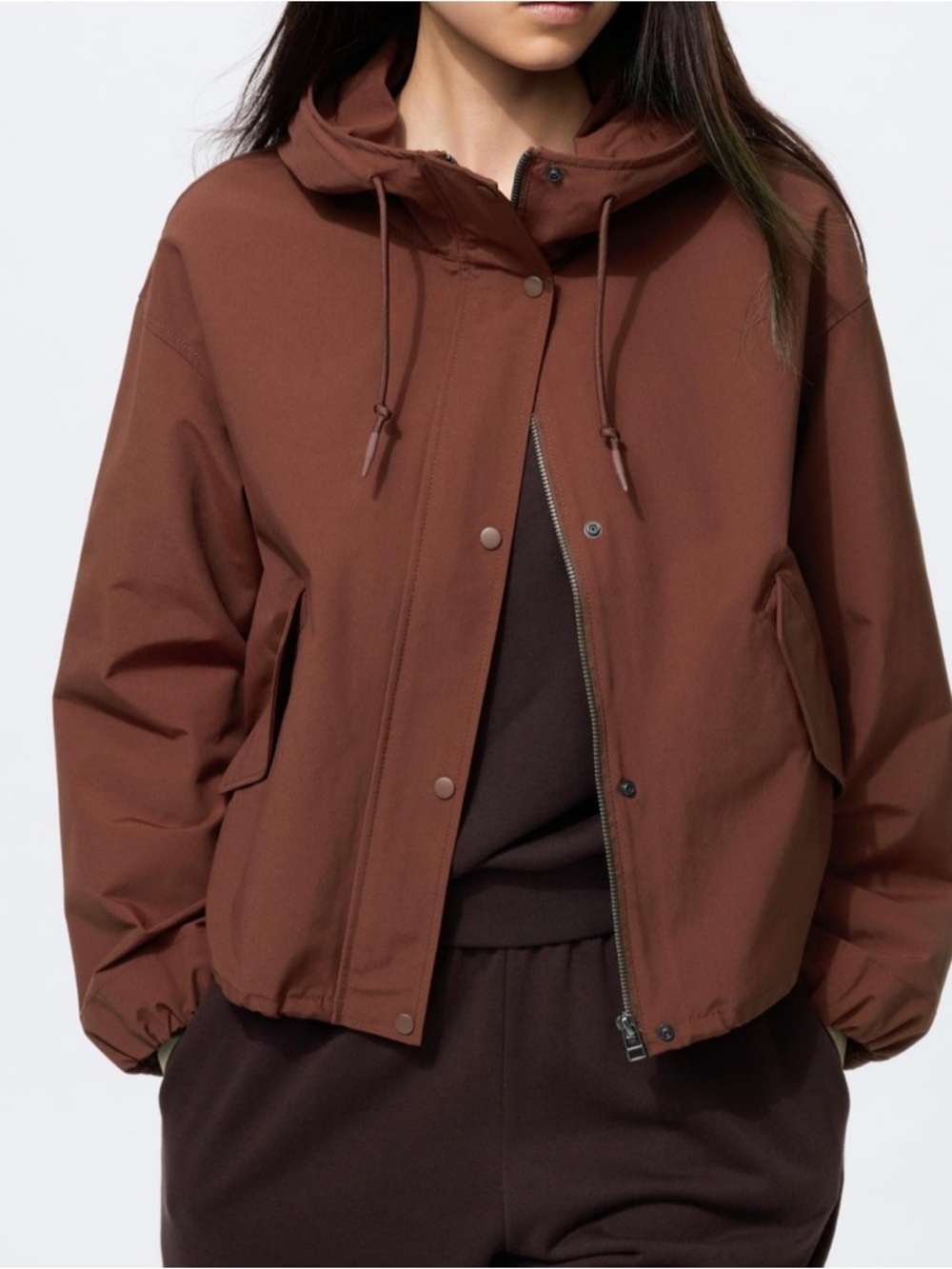 Uniqlo Hooded Bomber Jacket in Chestnut Brown